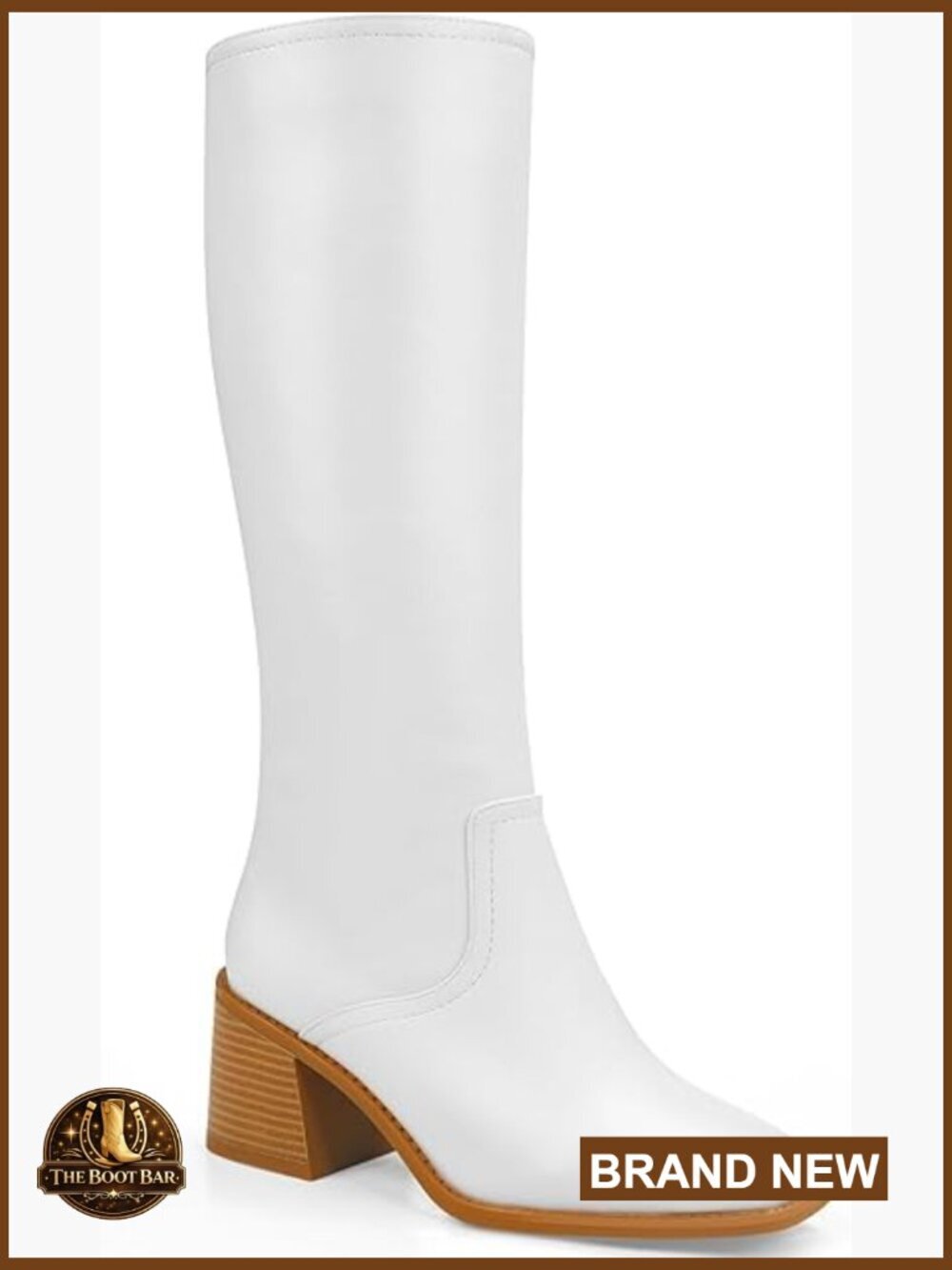 Knee High Square Toe Chunky Heel Boots Side Zip Faux Leather
